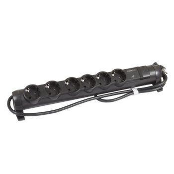   Legrand 694612 6x2P+F elosztósor túlfesz-levezetővel, 1,5m vezetékkel, fekete ( Legrand 694612 )