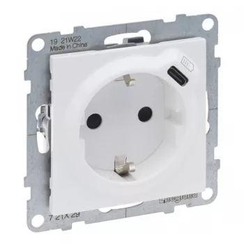   Legrand SUNO 721129 földelt csatlakozóaljzat (dugalj), 2P+F, USB-C töltőaljzattal, fehér burkolattal, rugós bekötés, keret nélkül, süllyesztett, 16A 250V IP20
