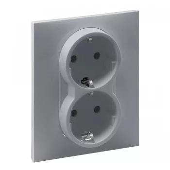   Legrand SUNO 721326 földelt csatlakozóaljzat (dugalj), biztonsági zsaluval, 2x2P+F, alumínium burkolattal, rugós bekötés, kerettel, süllyesztett, 16A 250V IP20