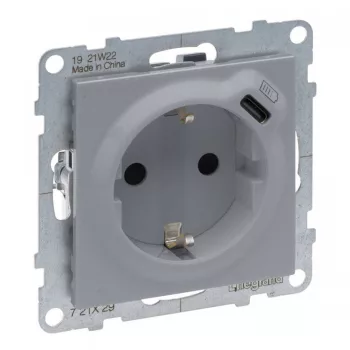   Legrand SUNO 721329 földelt csatlakozóaljzat (dugalj), 2P+F, USB-C töltőaljzattal, alumínium burkolattal, rugós bekötés, keret nélkül, süllyesztett, 16A 250V IP20