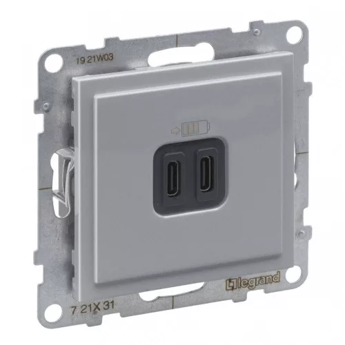 Legrand SUNO 721331 USB töltőaljzat, 3 A, IP40, alumínium, süllyesztett