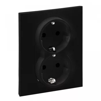   Legrand SUNO 721426 földelt csatlakozóaljzat (dugalj), biztonsági zsaluval, 2x2P+F, fekete burkolattal, rugós bekötés, kerettel, süllyesztett, 16A 250V IP20