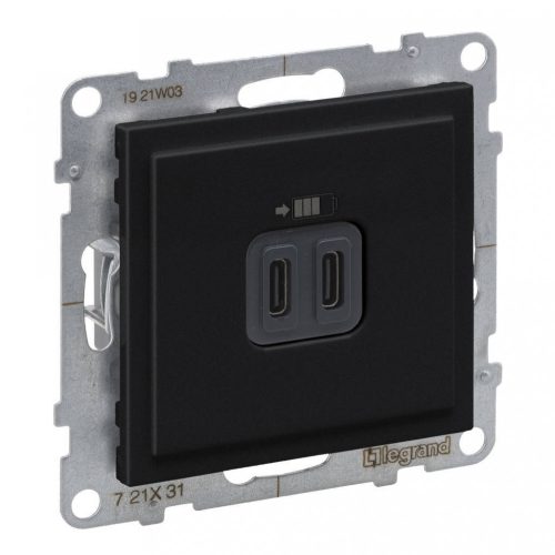 Legrand SUNO 721431 Kettős USB-C + USB-C töltőaljzat, fekete burkolattal, keret nélkül