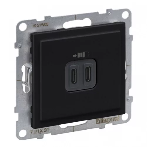 Legrand SUNO 721431 USB töltőaljzat, 3 A, IP40, fekete, süllyesztett