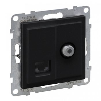  Legrand SUNO 721462 csillagpontos TV (F típus) + RJ45 Cat6 UTP csatlakozóaljzat , fekete burkolattal, keret nélkül