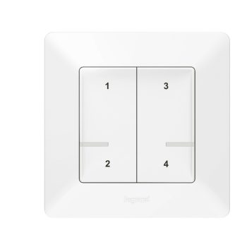   Legrand Netatmo 752168 Valena Life okos szcenárió kapcsoló (távvezérlő) Home + Control alkalmazásban beállított 4 db egyedi szcenárió indítására; díszítőkerettel, elemmel és kétoldalú ragasztóval szállítva fehér
