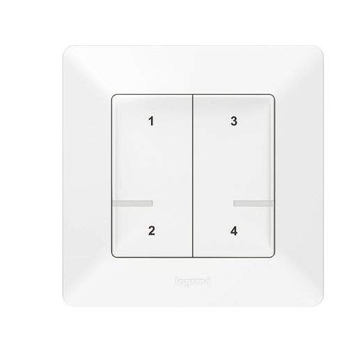 Legrand Netatmo 752168 Valena Life okos szcenárió kapcsoló (távvezérlő) Home + Control alkalmazásban beállított 4 db egyedi szcenárió indítására; díszítőkerettel, elemmel és kétoldalú ragasztóval szállítva fehér