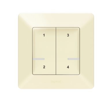   Legrand Netatmo 752268 Valena Life okos szcenárió kapcsoló (távvezérlő) Home + Control alkalmazásban beállított 4 db egyedi szcenárió indítására; díszítőkerettel, elemmel és kétoldalú ragasztóval szállítva elefántcsont