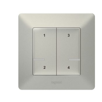   Legrand Netatmo 752368 Valena Life okos szcenárió kapcsoló (távvezérlő) Home + Control alkalmazásban beállított 4 db egyedi szcenárió indítására; díszítőkerettel, elemmel és kétoldalú ragasztóval szállítva alumínium