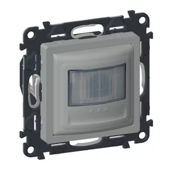   Legrand 752372A Valena Life mozgásérzékelős (PIR) kapcsoló, 2-150 W (LED max. 100 W), 2 vezetékes, beépített nyomóval, alumínium (Legrand 752372A)
