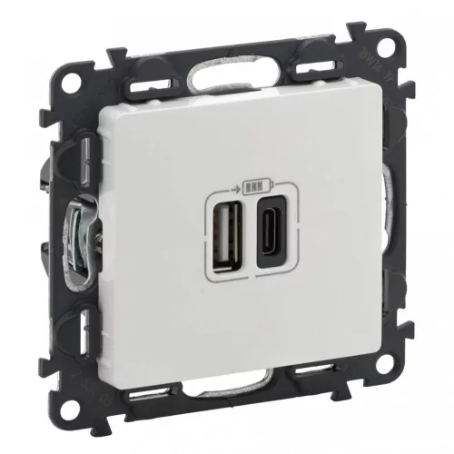 Legrand Valena Life 753106 USB töltőaljzat, 3 A, IP40, fehér, süllyesztett