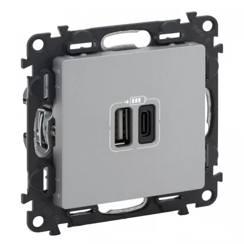 Legrand Valena Life 753306 USB töltőaljzat, 3 A, IP40, alumínium, süllyesztett