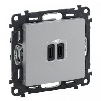   Legrand 753307 Valena Life Töltőaljzat Kettős USB C-típusú csatlakozóval, 5V–3A–15W, Túlfesz-védelem >1kW, Class II SELV, Alumínium ( Legrand 753307 )