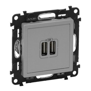   Legrand 753312 Valena Life kettős USB töltőaljzat beépített tápegységgel - 5V - 1500 mA alumínium ( Legrand 753312 )