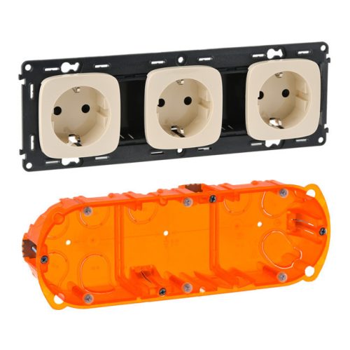 Legrand 754916 Valena Allure 3x2P+F sínezett aljzat gyv, rugós, burkolattal, Elefántcsont ( Legrand 754916 )