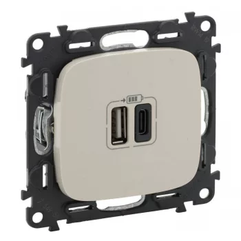   Legrand 754966 Valena Allure Töltőaljzat Kettős USB C-típusú + USB A-típusú csatlakozóval, 5V–3A–15W, Túlfesz-védelem >1kW, Class II SELV, Elefántcsont ( Legrand 754966 )