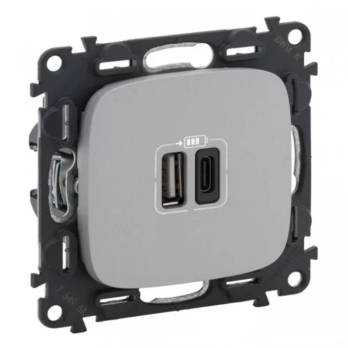 Legrand Valena Allure 754967 USB töltőaljzat, 3 A, IP40, alumínium, süllyesztett