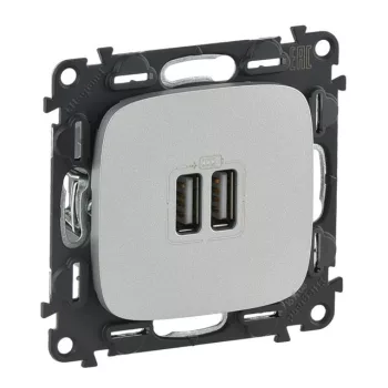   Legrand 754997 Valena Allure Kettős USB töltőaljzat, burkolattal, Alumínium ( Legrand 754997 )