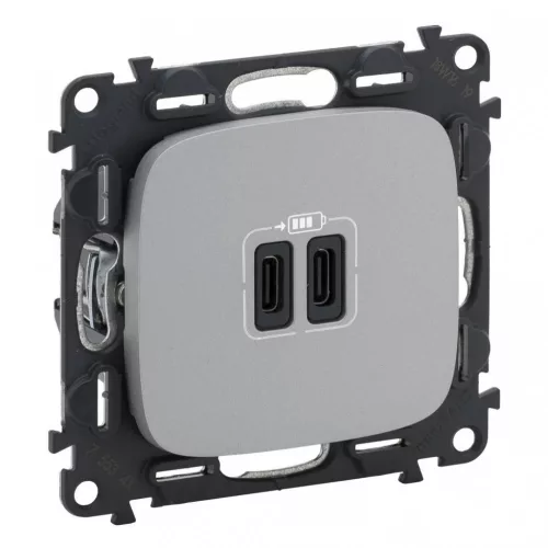 Legrand Valena Allure 755347 USB töltőaljzat, 3 A, IP40, alumínium, süllyesztett