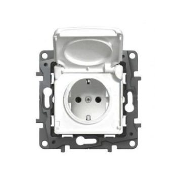   Legrand Niloé 764531 földelt csatlakozóaljzat (dugalj) gyermekvédelemmel csapófedéllel 2P+F fehér burkolattal keret nélkül, süllyesztett, IP44 vízmentes, 16A 250V (Legrand 764531)