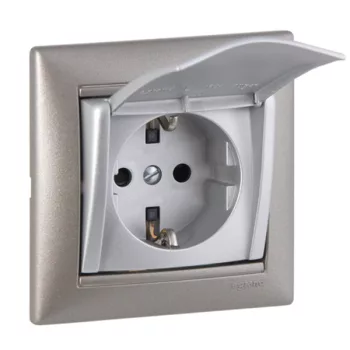   Legrand Valena 770122 földelt csatlakozóaljzat (dugalj) csapófedéllel 2P+F aluminium burkolattal keret nélkül, süllyesztett, 16A 250V (Legrand 770122)