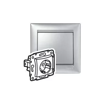   Legrand Valena 770194 földelt csatlakozóaljzat (dugalj) kiemelővel egybeépített burkolattal, kerettel 2P+F aluminium, süllyesztett, 16A 250V (Legrand 770194)