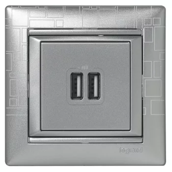   Legrand Valena 770270 USB dupla töltőaljzat, (1500 mA) alumínium burkolattal, keret nélkül, süllyesztett (Legrand 770270)