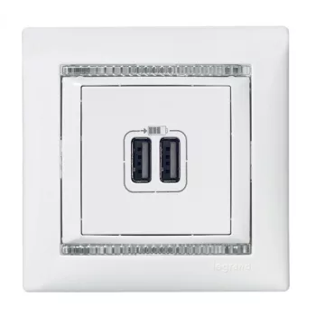   Legrand Valena 770470 USB dupla töltőaljzat, (1500 mA) fehér burkolattal, keret nélkül, süllyesztett (Legrand 770470)