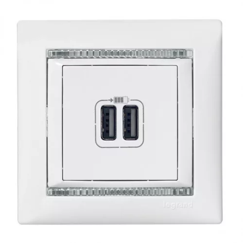 Legrand Valena 770470 USB dupla töltő, IP40, fehér, süllyesztett