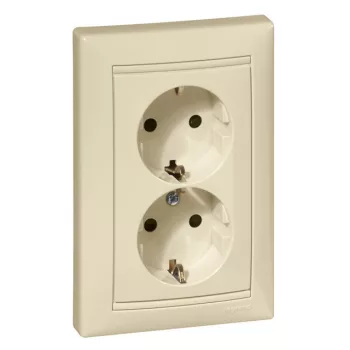  Legrand Valena 774371 földelt csatlakozóaljzat (dugalj) gyermekvédelemmel 2x2P+F elefántcsont burkolattal kerettel, süllyesztett, 16A 250V (Legrand 774371)