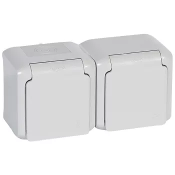 Legrand Forix 782394 kettős dugalj 2x2P+F, 16 A, IP44, szürke, falon kívüli