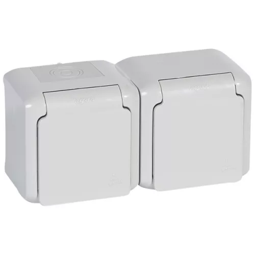 Legrand Forix 782394 kettős dugalj 2x2P+F, 16 A, IP44, szürke, falon kívüli