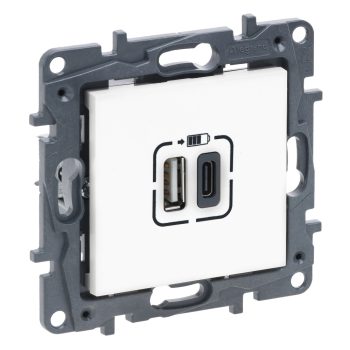   Legrand Niloé Step 863140 2xUSB-A+C töltőaljzat 5V 3A 15W, fehér (Legrand 863140 / 863140B)