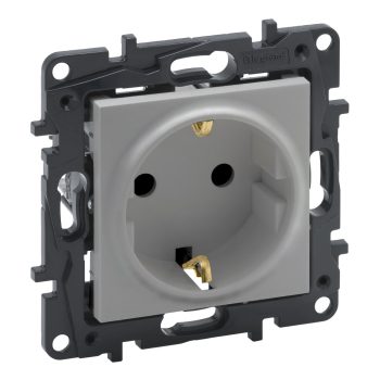   Legrand Niloé Step 863320 2P+F csatlakozóaljzat (rugós /, biztonsági zsaluval, alumínium (Legrand 863320 / 863320B)