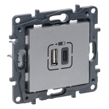   Legrand Niloé Step 863340 2xUSB-A+C töltőaljzat 5V 3A 15W, alumínium (Legrand 863340 / 863340B)