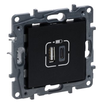   Legrand Niloé Step 863540 2xUSB-A+C töltőaljzat 5V 3A 15W, fekete (Legrand 863540 / 863540B)