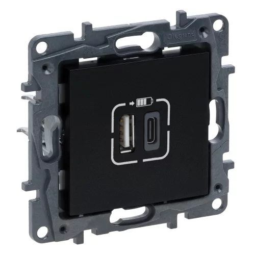 Legrand Niloé Step 863540 USB töltőaljzat, 3 A, IP40, fekete, süllyesztett