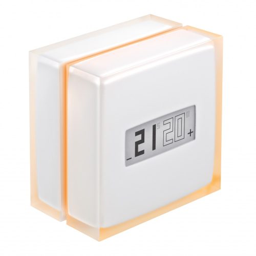 Legrand Netatmo NTH-PRO Netatmo okos termosztát; falon kívüli / hordozható; tartalmaz: termosztát + elemek + gateway modul; fehér/sárga színű; megtáplálás: relé egység (230V~ L+N), termosztát (2x AA elem); közvetlen Wi-fi csatlakozás Legrand