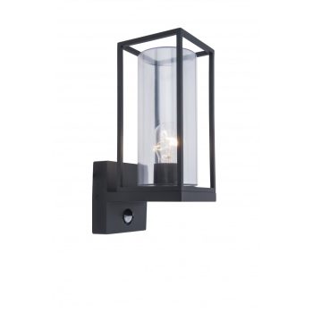   Lutec 5288802012 FLAIR, kültéri, mozgásérzékelős, fali lámpa, 40W, IP44 védettséggel, 5 év garanciával, E27, matt fekete / átlátszó színben ( LUTEC 5288802012 )