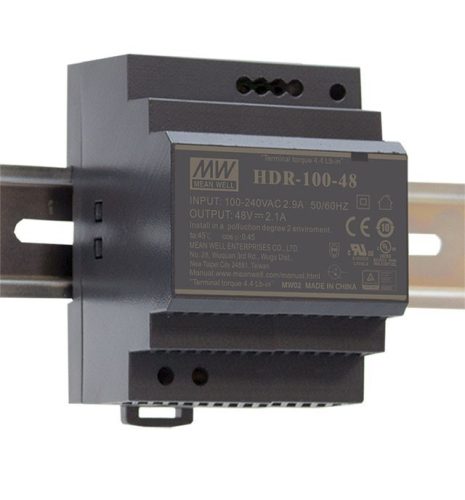 Mean Well HDR-100-24N Tápegység 1 fázisú, 100W, 24V DC kimenettel, 4,2A, 85-264V AC, 120-370V DC 50/60 Hz) ( HDR-100-24N )