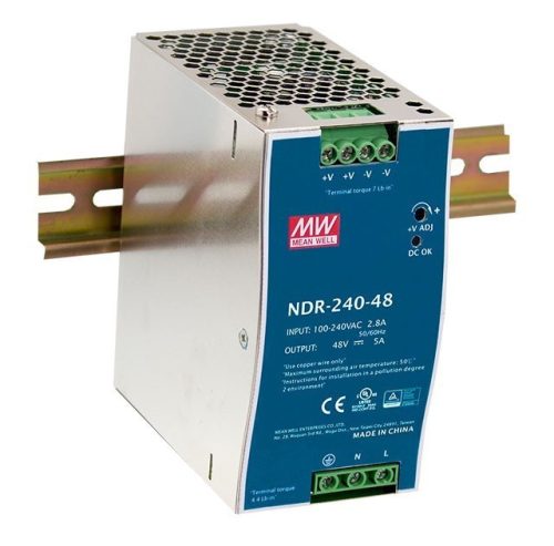 Mean Well NDR-240-24 Tápegység 1 fázisú, 240W, 24V DC kimenettel, 10A, 85...264 V AC, 50/60 Hz) ( NDR-240-24 )