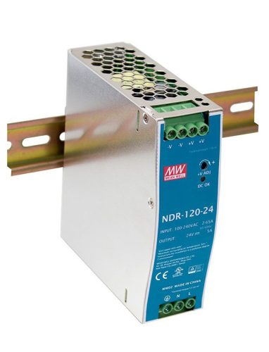 Mean Well NDR-120-48 DIN sínre szerelhető kapcsolóüzemű tápegység Vin: 90-264 VAC/120-370 VDC, Vout: 48 VDC (0-2,5A), P: 120 W, 40 x 125,2 x 113,5 mm ( NDR-120-48 )
