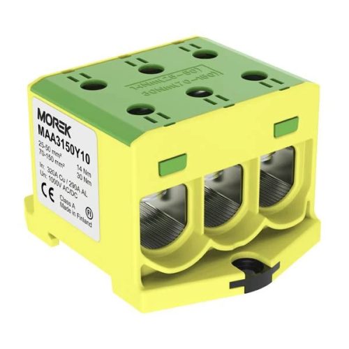 Morek MAA3150Y10 OTL 150-3 Fővezetéki sorkapocs, 3xAl/Cu 25-150, 1000V, zöld/sárga