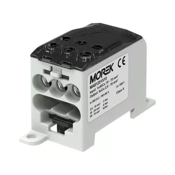   Morek MAB1201S10 OJL 200A Elosztóblok be: 1x Al/Cu 10-70mm2 - ki: 6x Cu 2,5-16mm2 - fekete/szürke