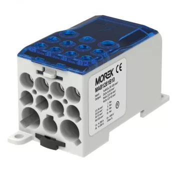   Morek MAB1281B10 OJL 280A Elosztóblok be: 1x Al/Cu 35-120mm2 - ki: 2x 6 -35mm2 + 5x 2,5-16mm2 + 4x 2,5-10mm2 - kék/szürke