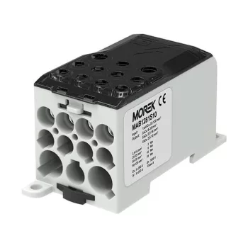   Morek MAB1281S10 OJL 280A Elosztóblok be: 1x Al/Cu 35-120mm2 - ki: 2x 6 -35mm2 + 5x 2,5-16mm2 + 4x 2,5-10mm2 - fekete/szürke