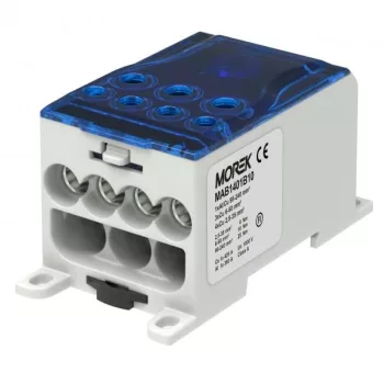   Morek MAB1401B10 OJL 400A Elosztóblok be: 1x Al/Cu 95-240mm2 - ki: 3x 6 -50mm2 + 4x 2,5-35mm2 - kék/szürke
