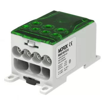   Morek MAB1401G10 OJL 400A Elosztóblok be: 1x Al/Cu 95-240mm2 - ki: 3x 6 -50mm2 + 4x 2,5-35mm2 - zöld/szürke