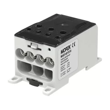   Morek MAB1401S10 OJL 400A Elosztóblok be: 1x Al/Cu 95-240mm2 - ki: 3x 6 -50mm2 + 4x 2,5-35mm2 - fekete/szürke