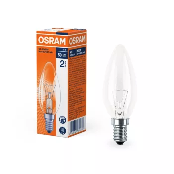 OSRAM hagyományos izzó, gyertya forma, átlátszó üveg búra, E14 foglalat, 11W, 50lm, 2700K, meleg